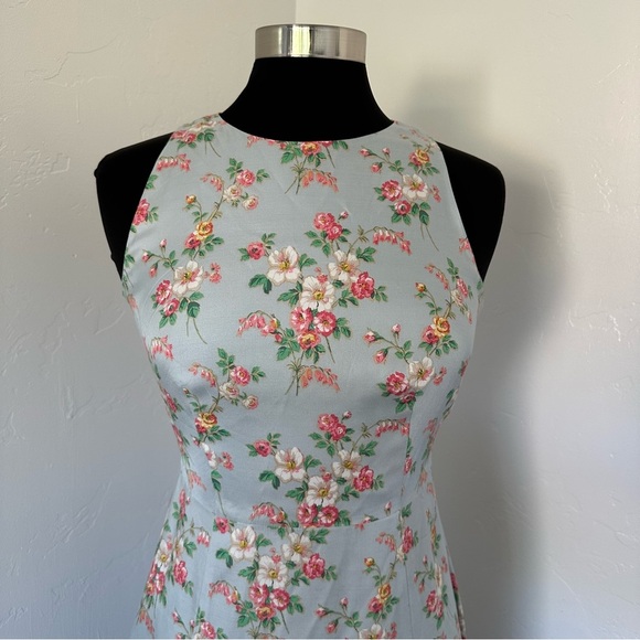 Boden Fit-And-Flare Pastel Blue Sleeveless Floral Midi Dress Size 4 - Picture 5 of 16